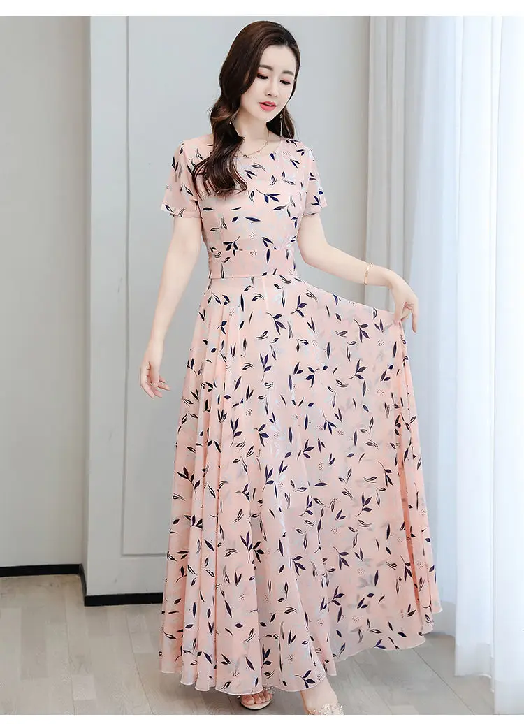 Women's Ice Silk Printed Skirt Dress Summer Elegant Long — feature 25