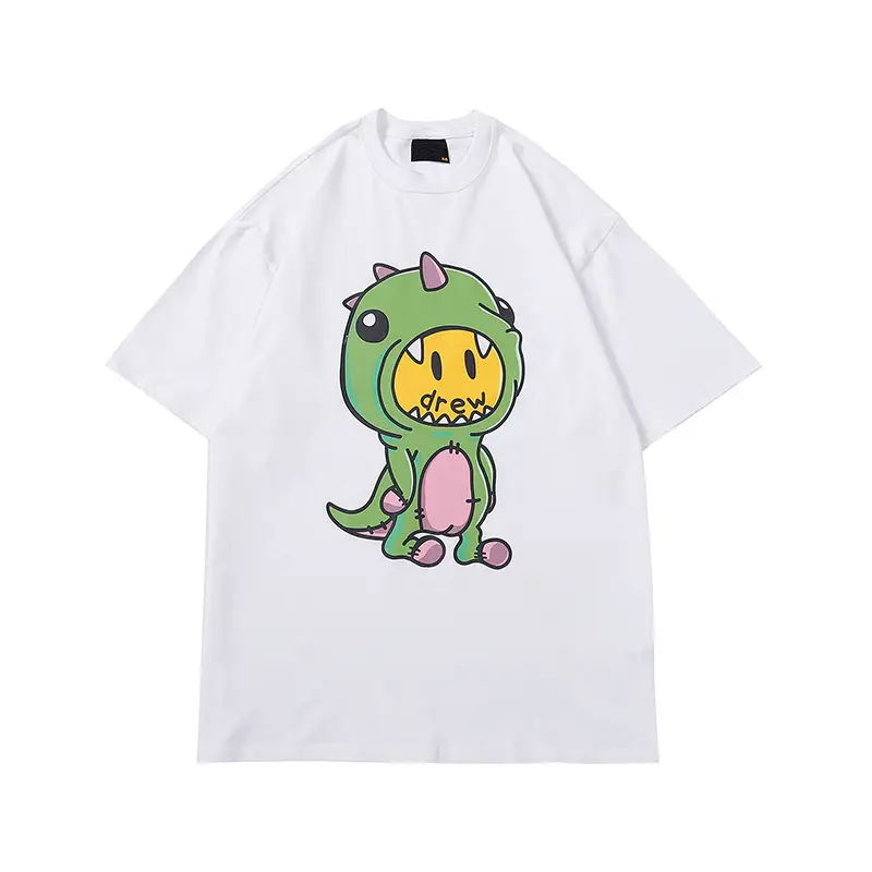 Smile Face Little Dinosaur T-Shirt Black Loose Fit - Image 6