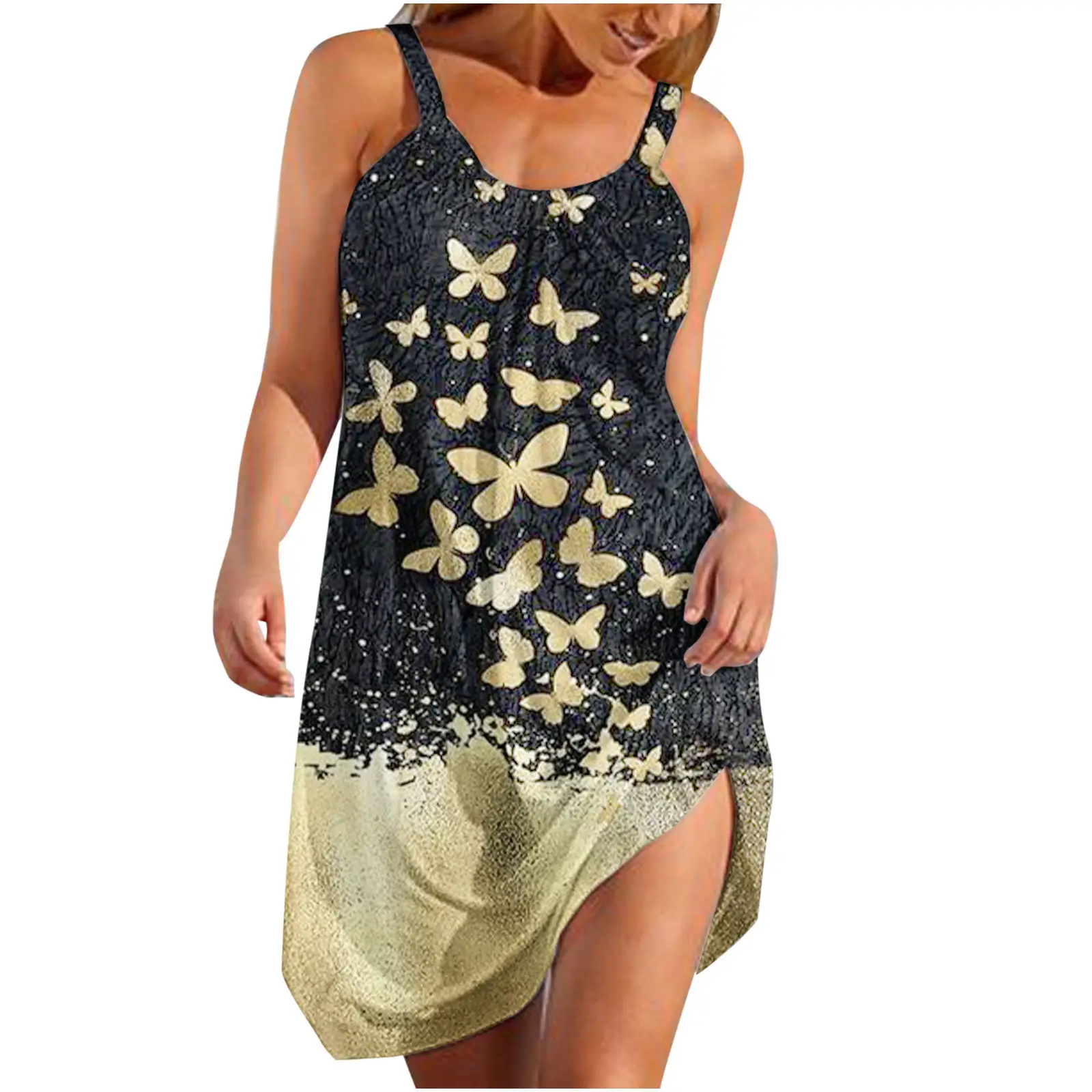 2022 Summer Printed Floral Sling Dress Blue - Image 6