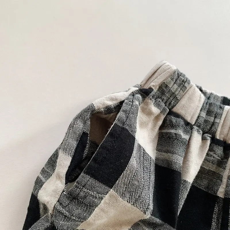 Children's Plaid Cotton Pants 2026 Spring Autumn New Style