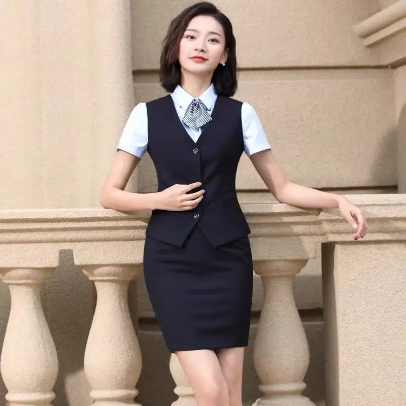 Women's Black Button Front Vest for Office Wear