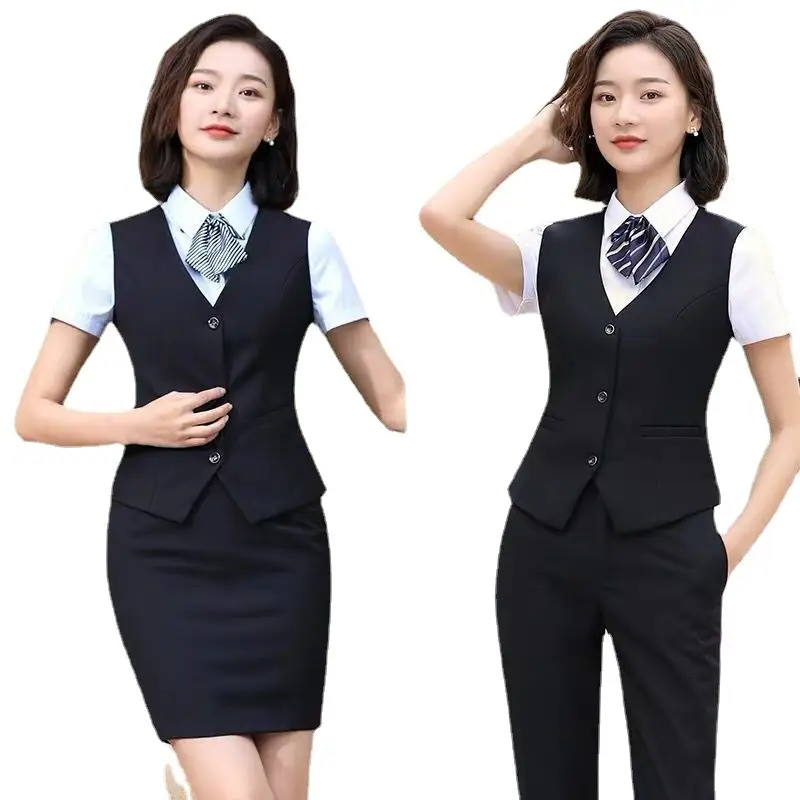 Women's Black Button Front Vest for Office Wear