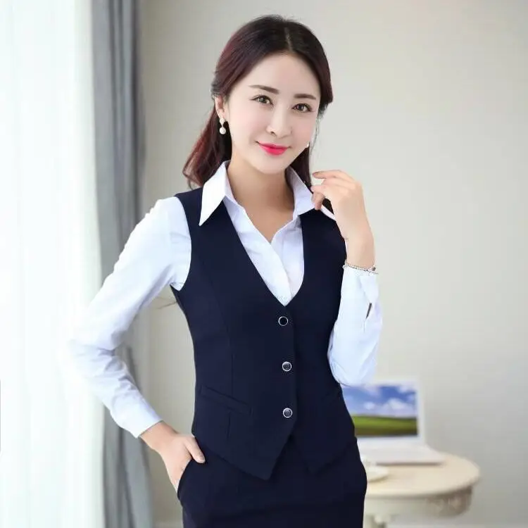 Women's Black Button Front Vest for Office Wear