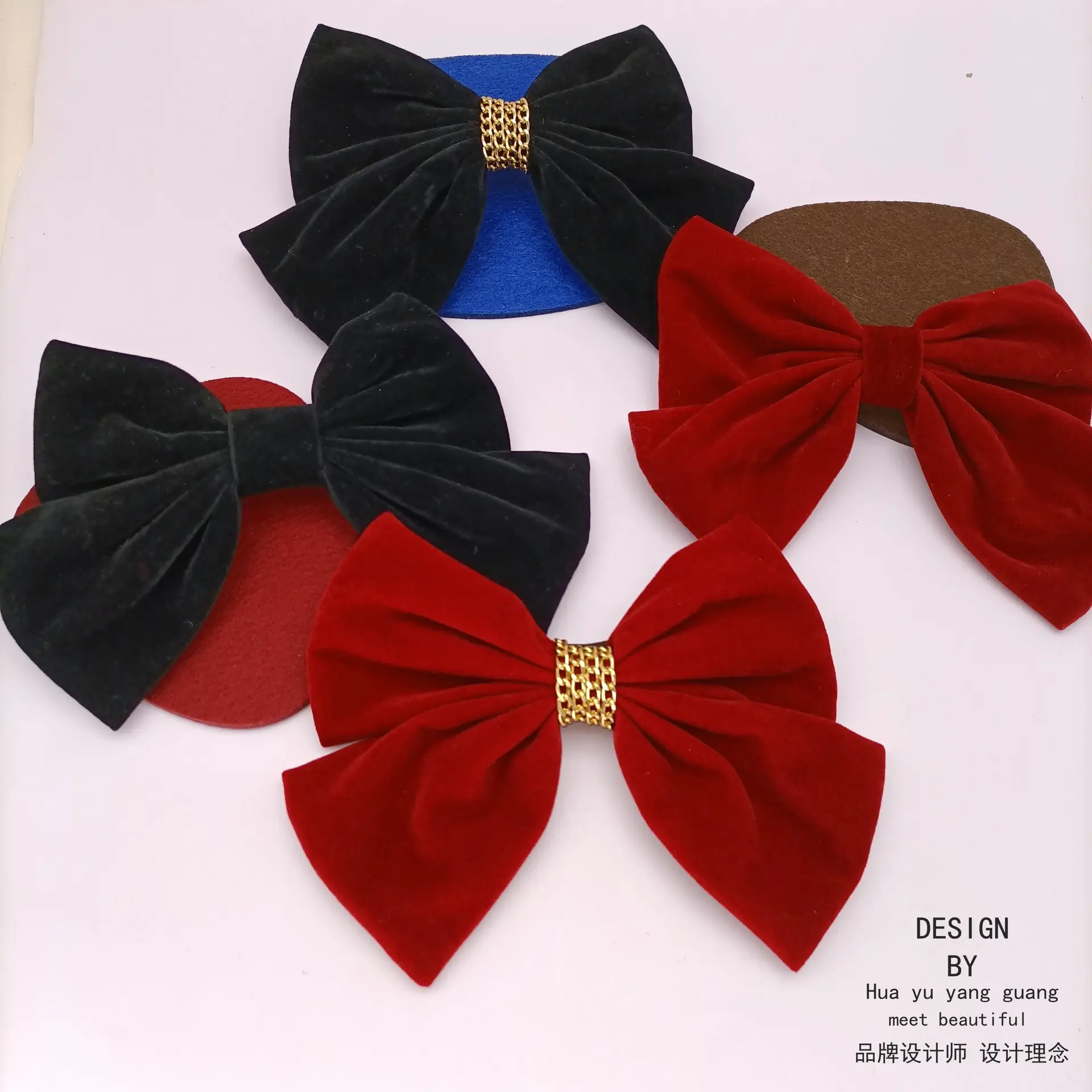Black Velvet Bow with Heart Crystal Clip for Women - Image 8