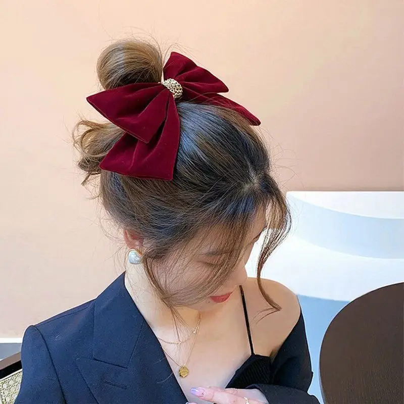 Black Velvet Bow with Heart Crystal Clip for Women - Image 21