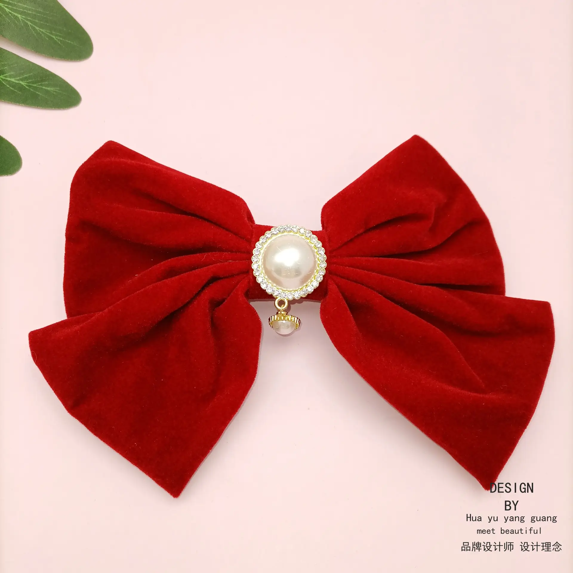 Black Velvet Bow with Heart Crystal Clip for Women - Image 14