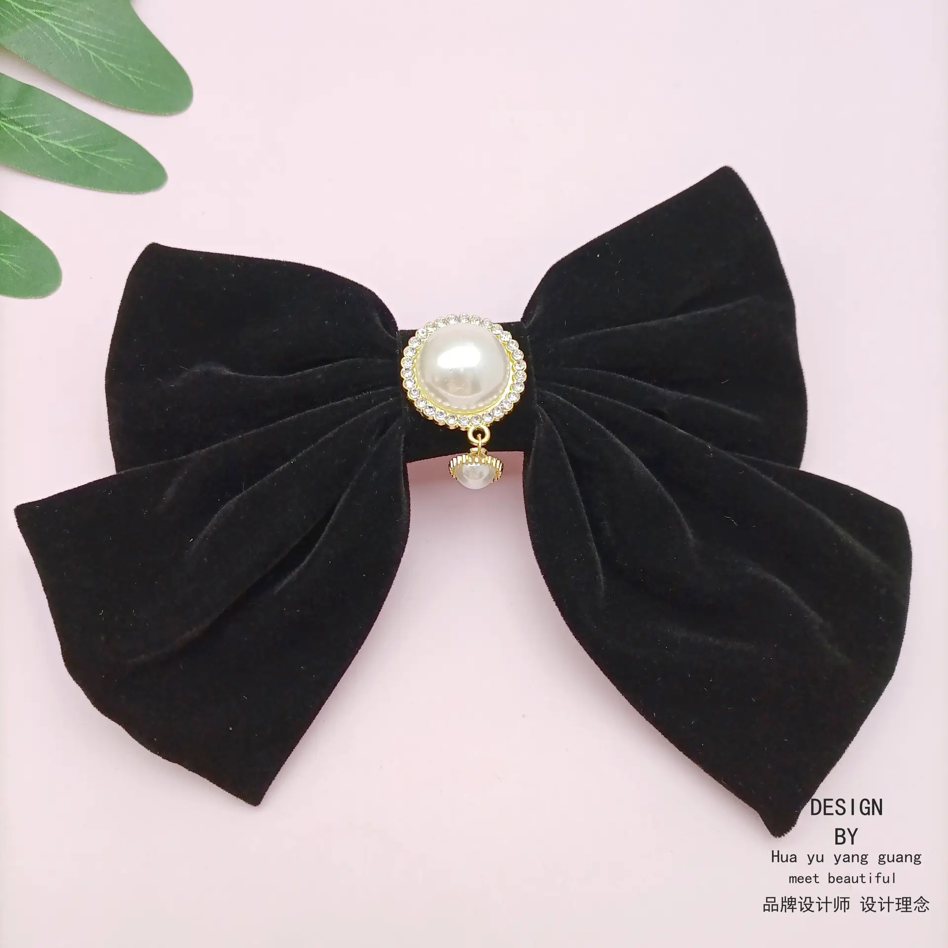 Black Velvet Bow with Heart Crystal Clip for Women - Image 15