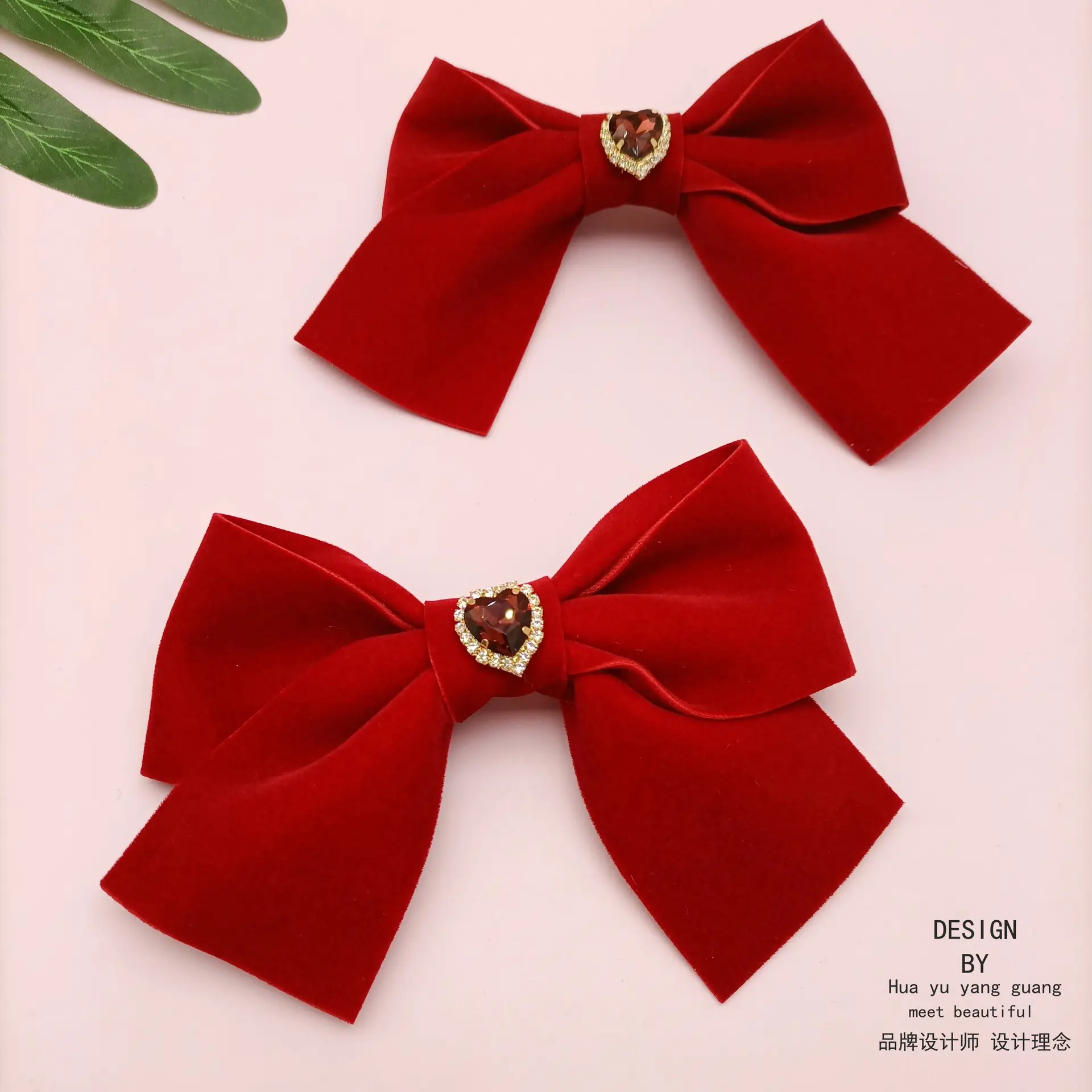 Black Velvet Bow with Heart Crystal Clip for Women - Image 19