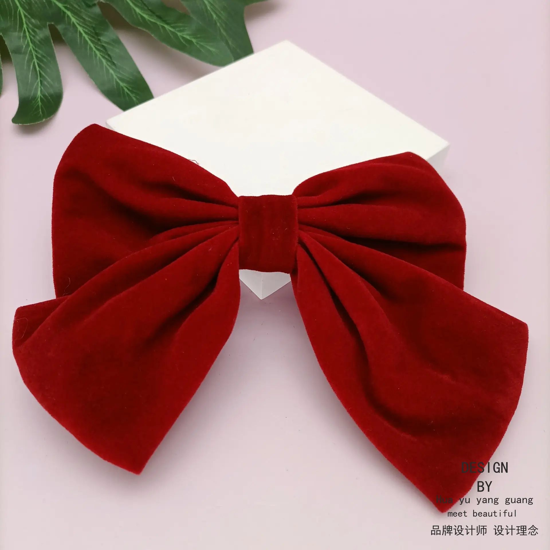 Black Velvet Bow with Heart Crystal Clip for Women - Image 3