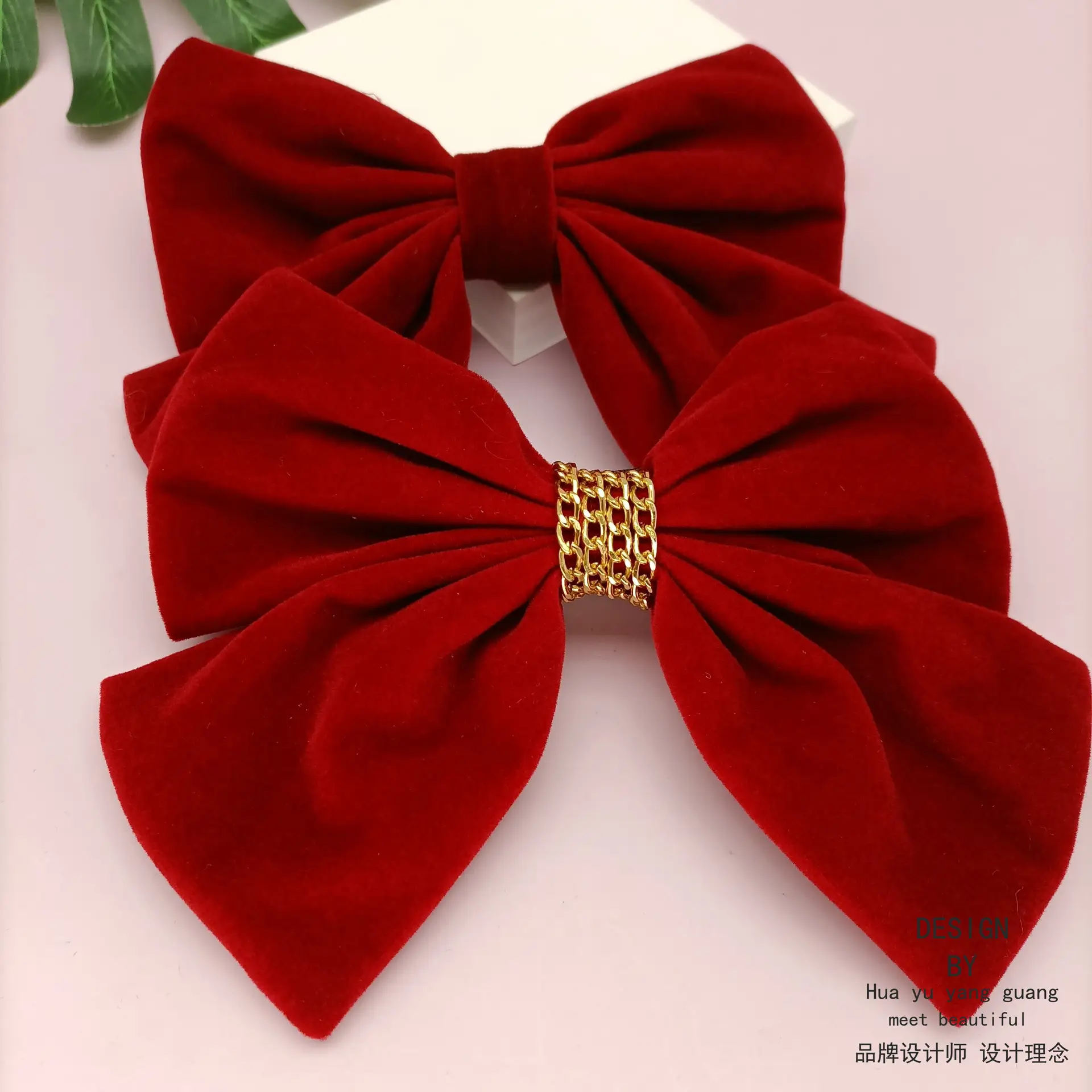 Black Velvet Bow with Heart Crystal Clip for Women - Image 6