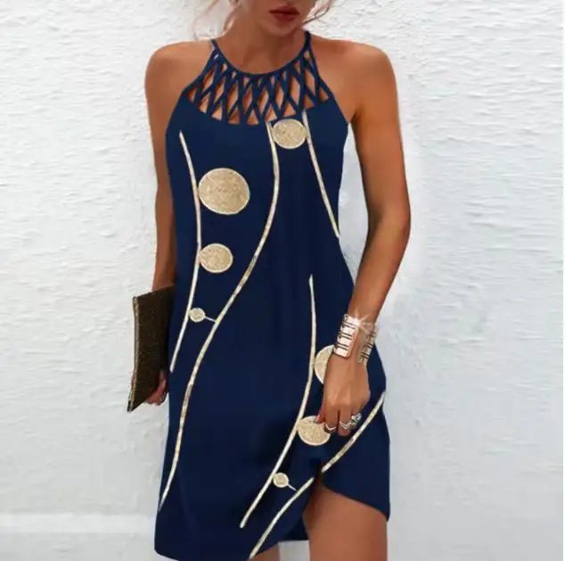 Blue Mesh Ethnic Dress for Women Summer Casual - Image 3