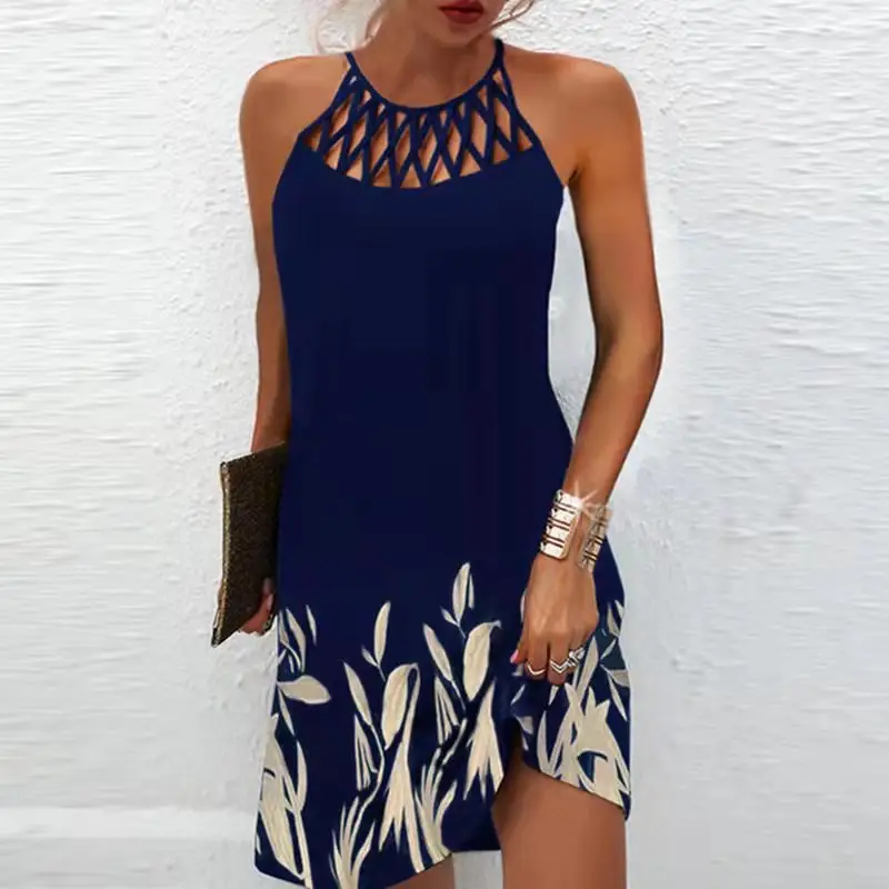 Blue Mesh Ethnic Dress for Women Summer Casual - Image 6