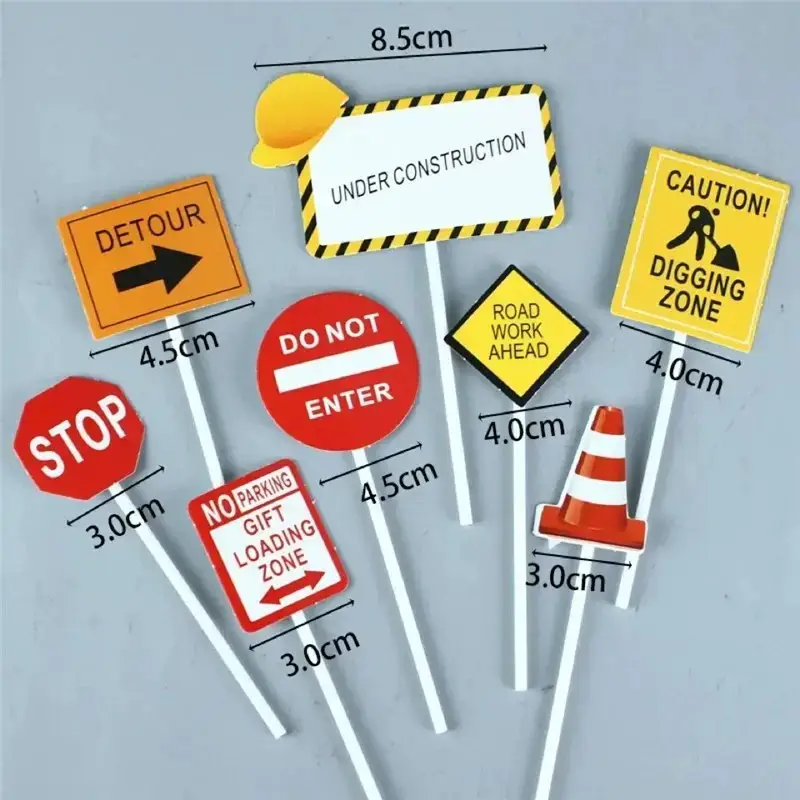 Cake Decoration Excavator Ornaments Birthday Baking Excavator Engineering Vehicle Decoration Traffic Guide Sign Ornaments Plug-In