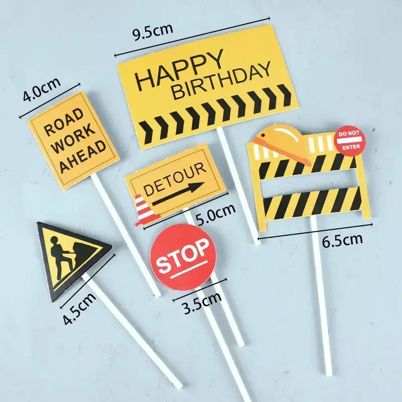 Cake Decoration Excavator Ornaments Birthday Baking Excavator Engineering Vehicle Decoration Traffic Guide Sign Ornaments Plug-In