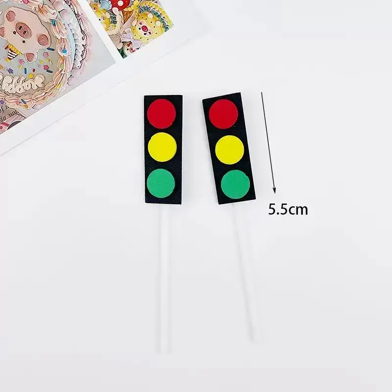 Cake Decoration Excavator Ornaments Birthday Baking Excavator Engineering Vehicle Decoration Traffic Guide Sign Ornaments Plug-In