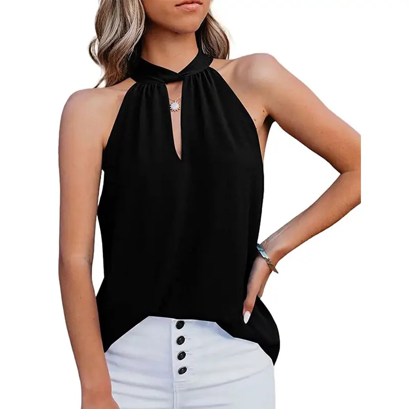 Blue Lace Chiffon Hanging Neck Vest for Women - Image 7