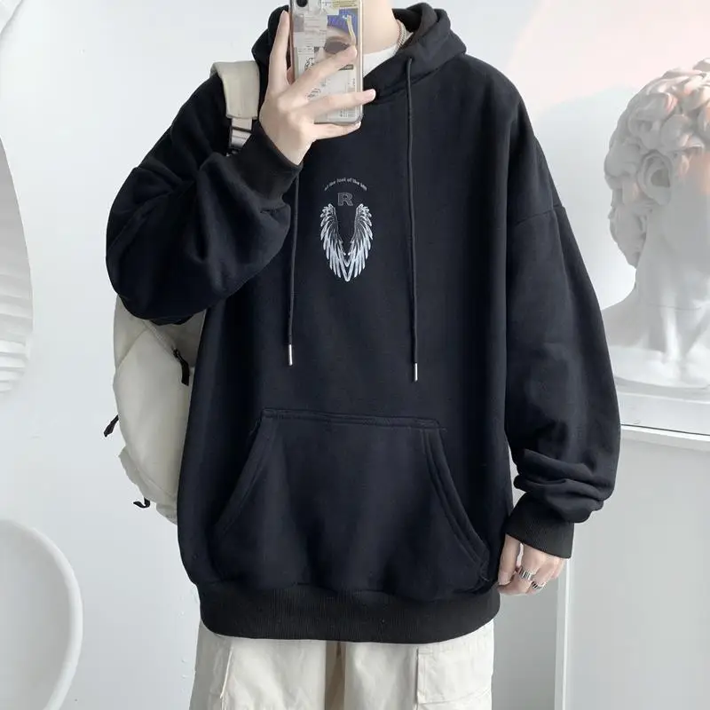 Men Winter Hoodie White Wings Print Fleece Lined - Image 7