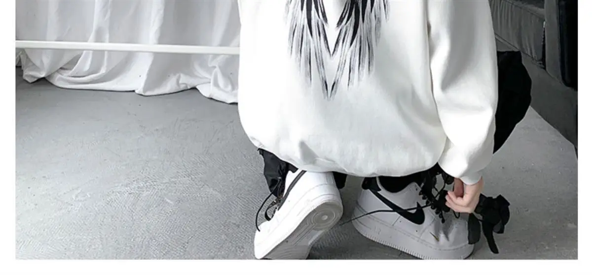 Men Winter Hoodie White Wings Print Fleece Lined — feature 11