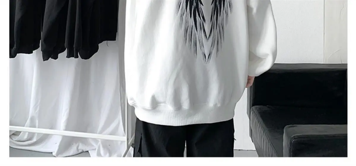 Men Winter Hoodie White Wings Print Fleece Lined — feature 13