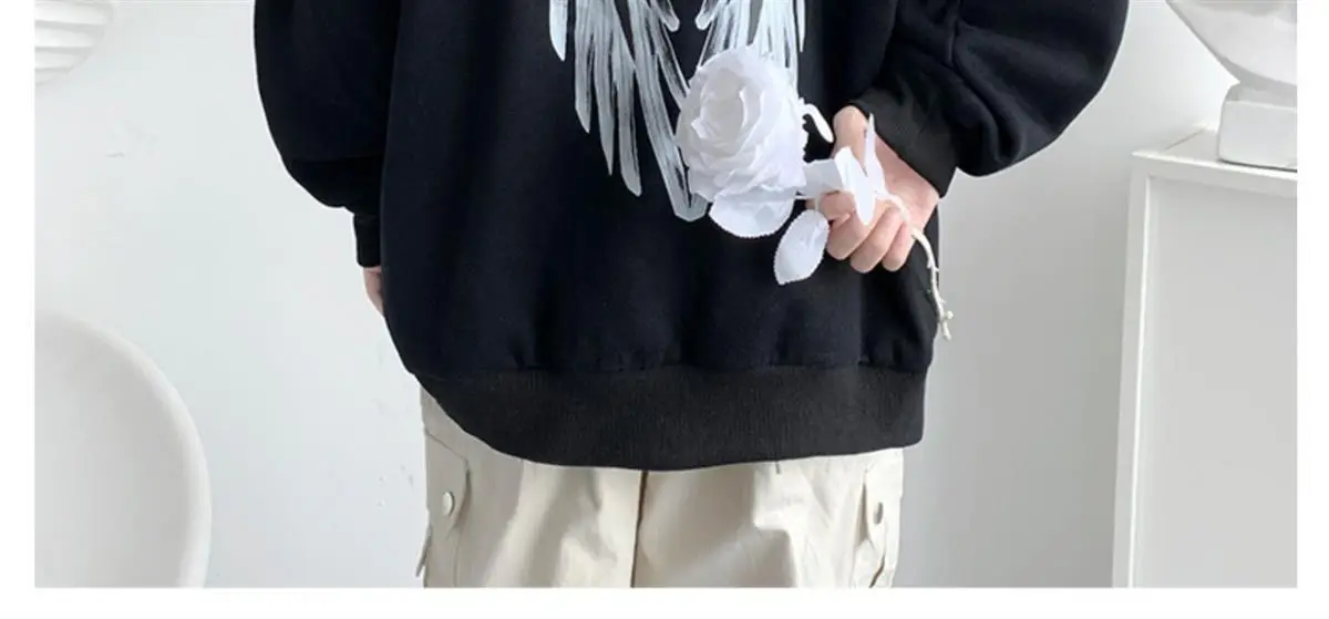 Men Winter Hoodie White Wings Print Fleece Lined — feature 19