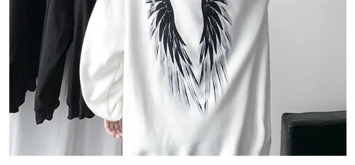 Men Winter Hoodie White Wings Print Fleece Lined — feature 9