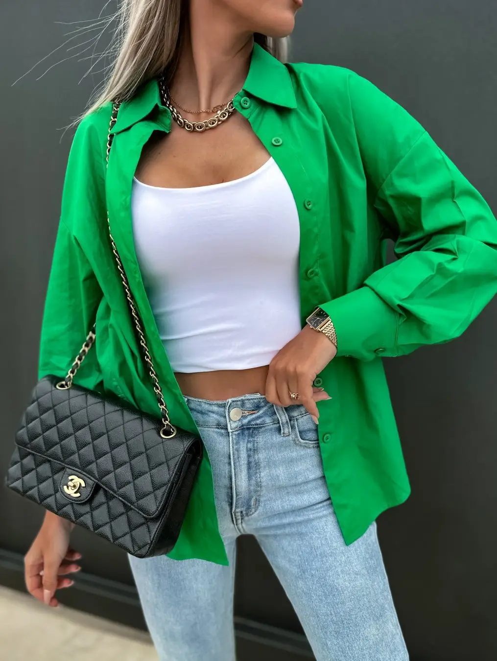 2022 Green Button Shirt with V-Neck for Women - Image 10
