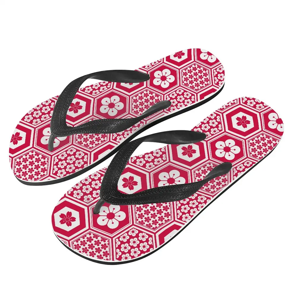 Pink Floral Herringbone Flip Flops for Summer Beach Wear