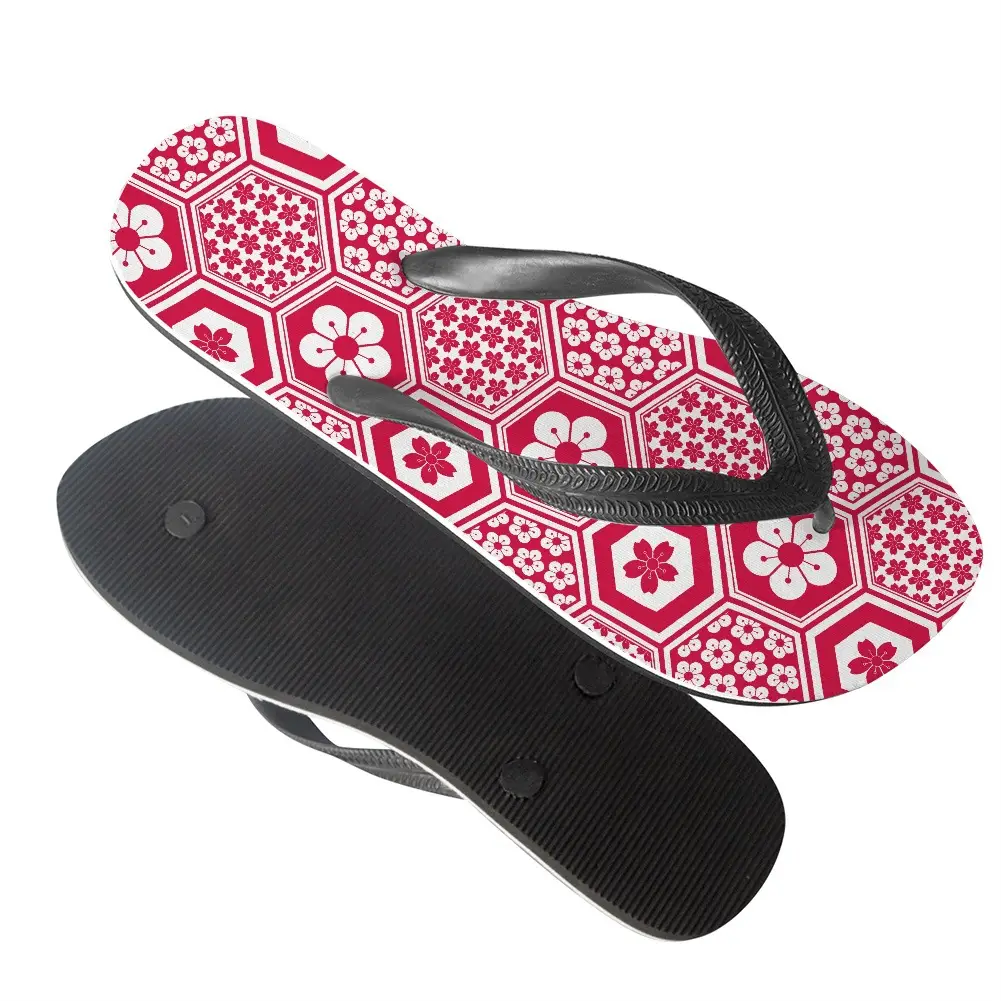 Pink Floral Herringbone Flip Flops for Summer Beach Wear