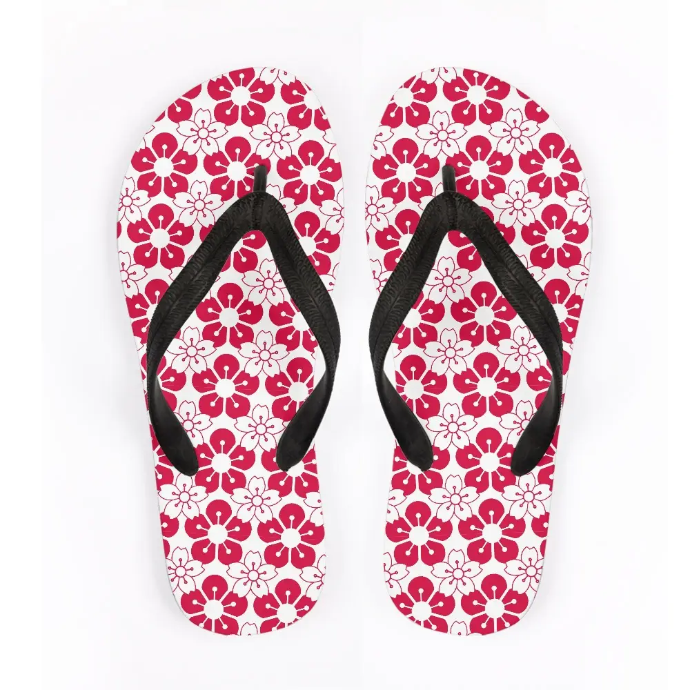 Pink Floral Herringbone Flip Flops for Summer Beach Wear