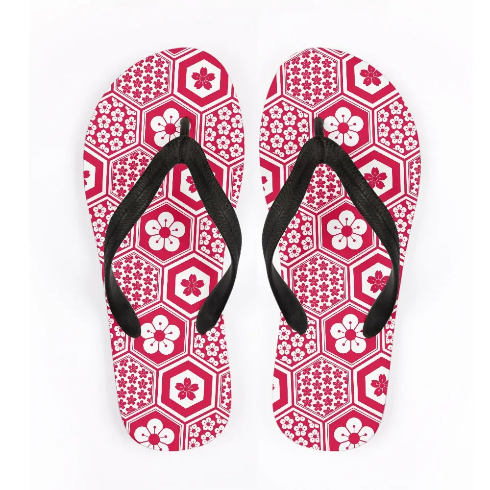 Pink Floral Herringbone Flip Flops for Summer Beach Wear
