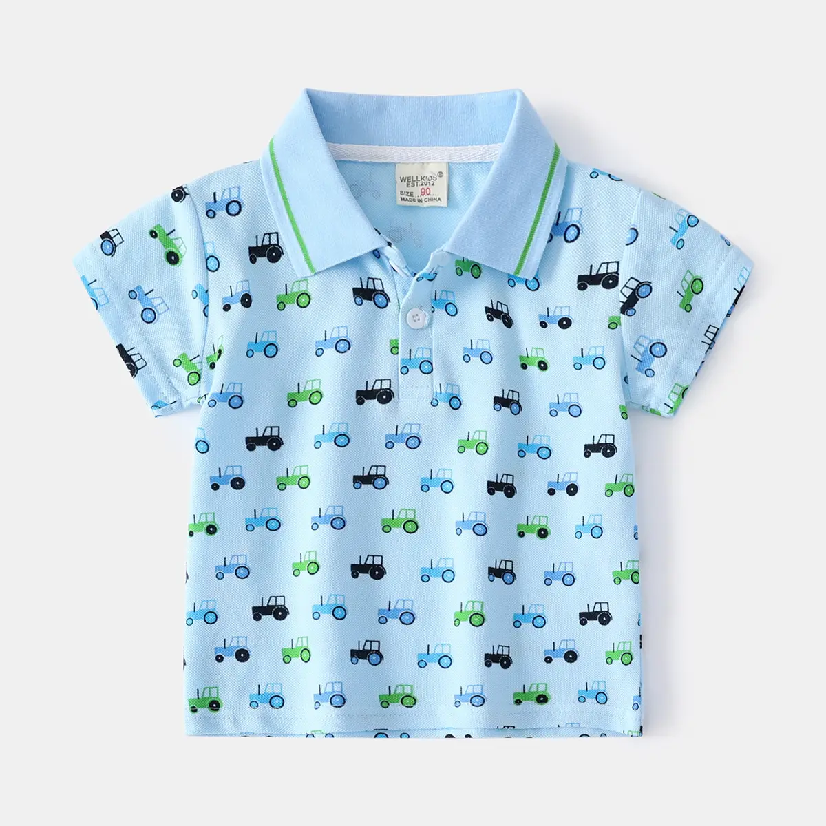 2023 Boys Cartoon Polo T-Shirt Blue Medium - Image 2