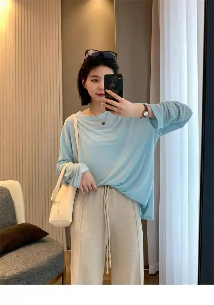 Women Light Green Loose Fit Sun Protection Shirt
