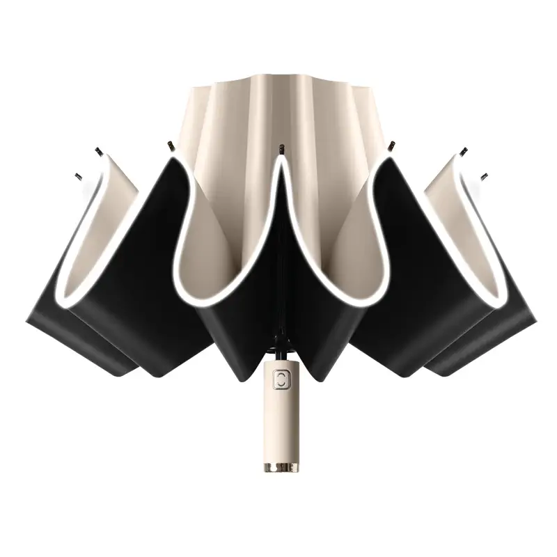 10-Bone Folding Umbrella with LED Flashlight Black