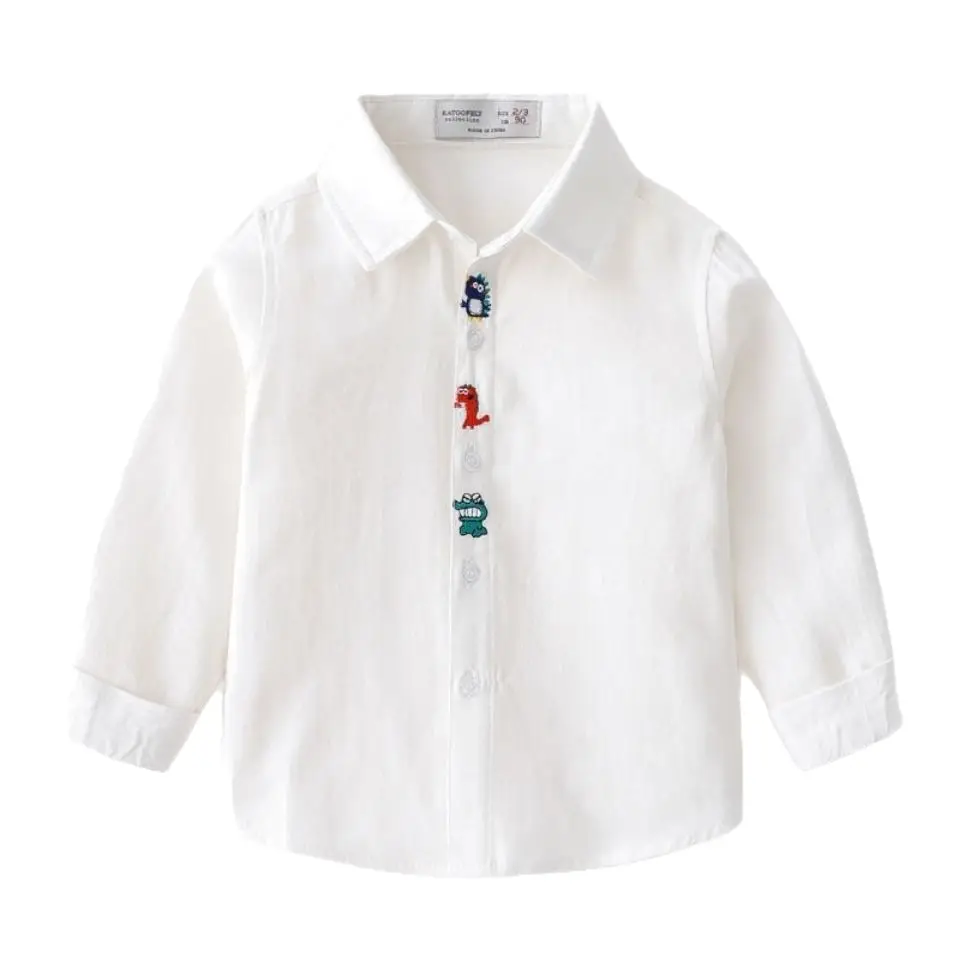 Blue Cotton Long Sleeve Shirt for Kids 2025 Spring Fall - Image 6