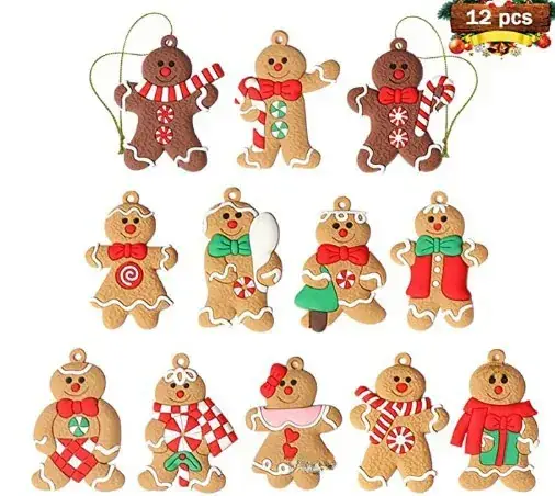 Gingerbread Man Christmas Pendants Set of 12