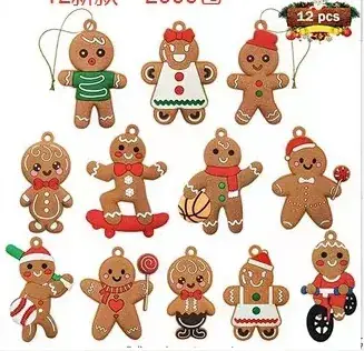 Gingerbread Man Christmas Pendants Set of 12