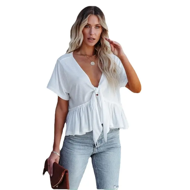 2024 Women Yellow Strappy Ruffle Top with Brown Crossbody - Image 10