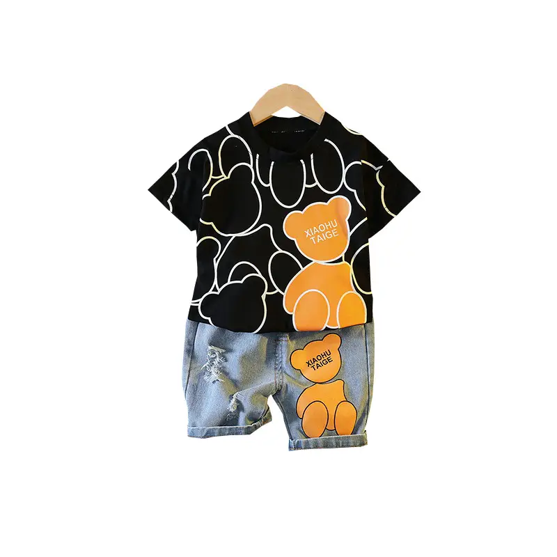 2023 New Summer Boys Korean T-Shirt Suit Blue Shorts - Image 5
