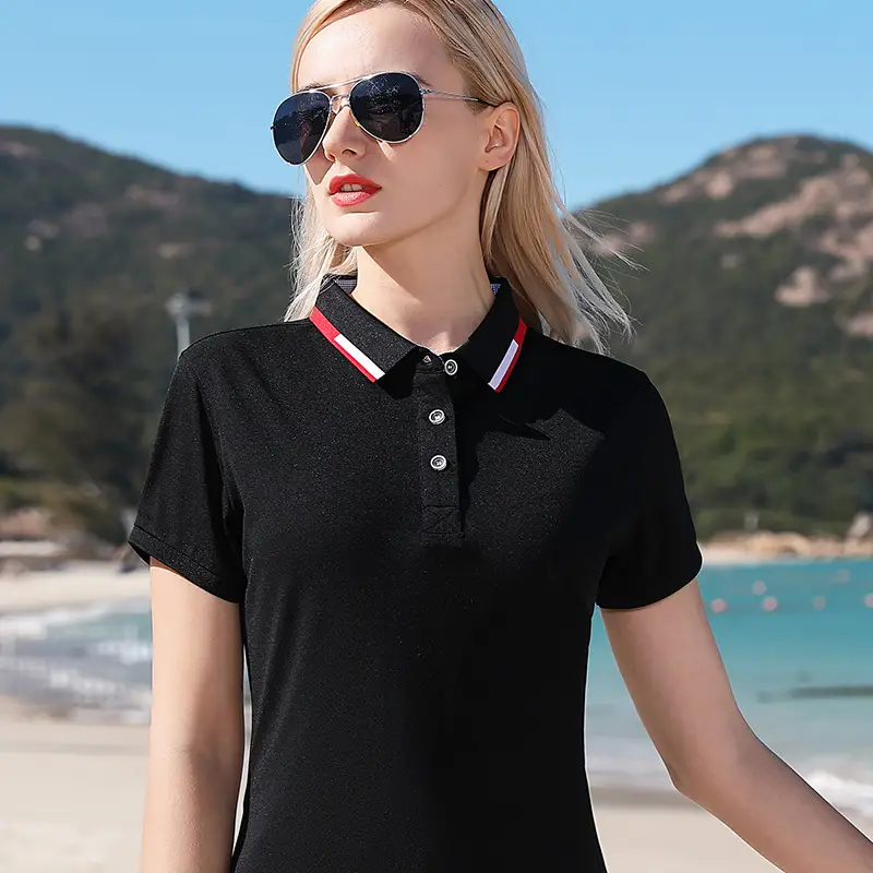 Men Black Polo Shirt with Red Blue Trim