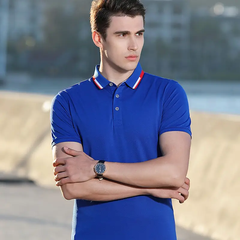 Men Black Polo Shirt with Red Blue Trim