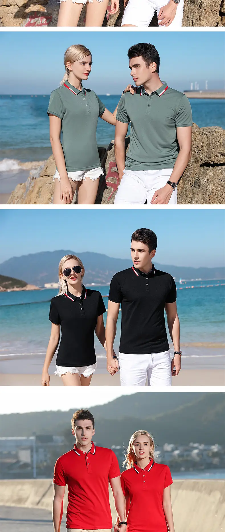 Men Black Polo Shirt with Red Blue Trim — feature 12