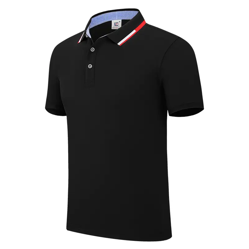 Men Black Polo Shirt with Red Blue Trim
