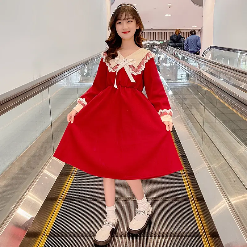 Girls Red Princess Skirt Dress Spring Autumn Long Sleeve - Image 5