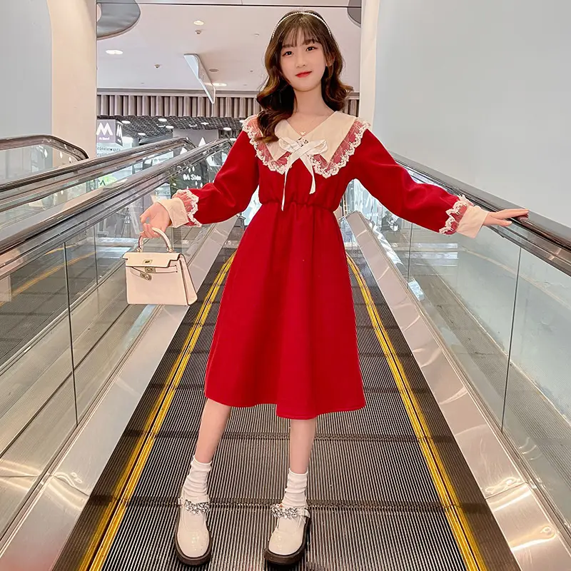 Girls Red Princess Skirt Dress Spring Autumn Long Sleeve - Image 6