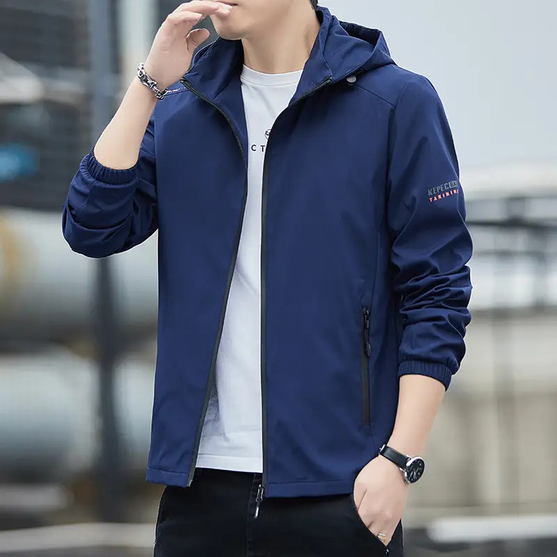 Men's 2023 Hooded Full Zip Jacket Black Korean Style - Image 6