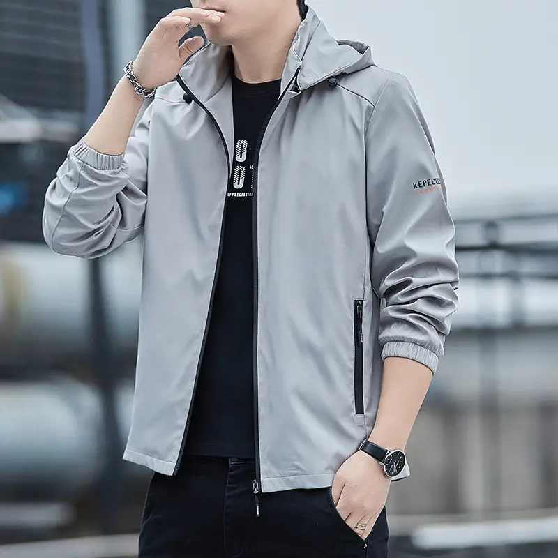 Men's 2023 Hooded Full Zip Jacket Black Korean Style - Image 7