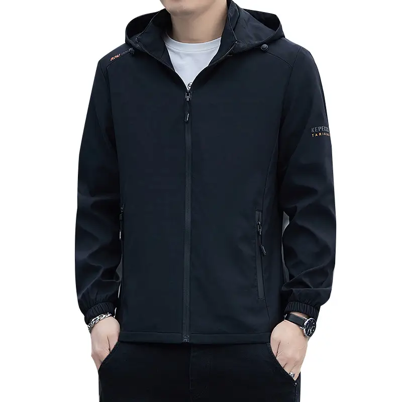 Men's 2023 Hooded Full Zip Jacket Black Korean Style - Image 8