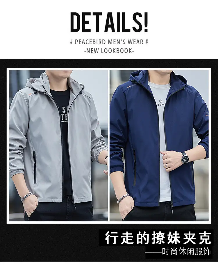 Men's 2023 Hooded Full Zip Jacket Black Korean Style — feature 1
