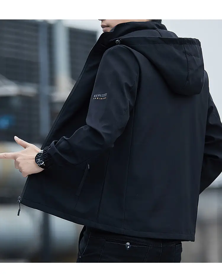 Men's 2023 Hooded Full Zip Jacket Black Korean Style — feature 10
