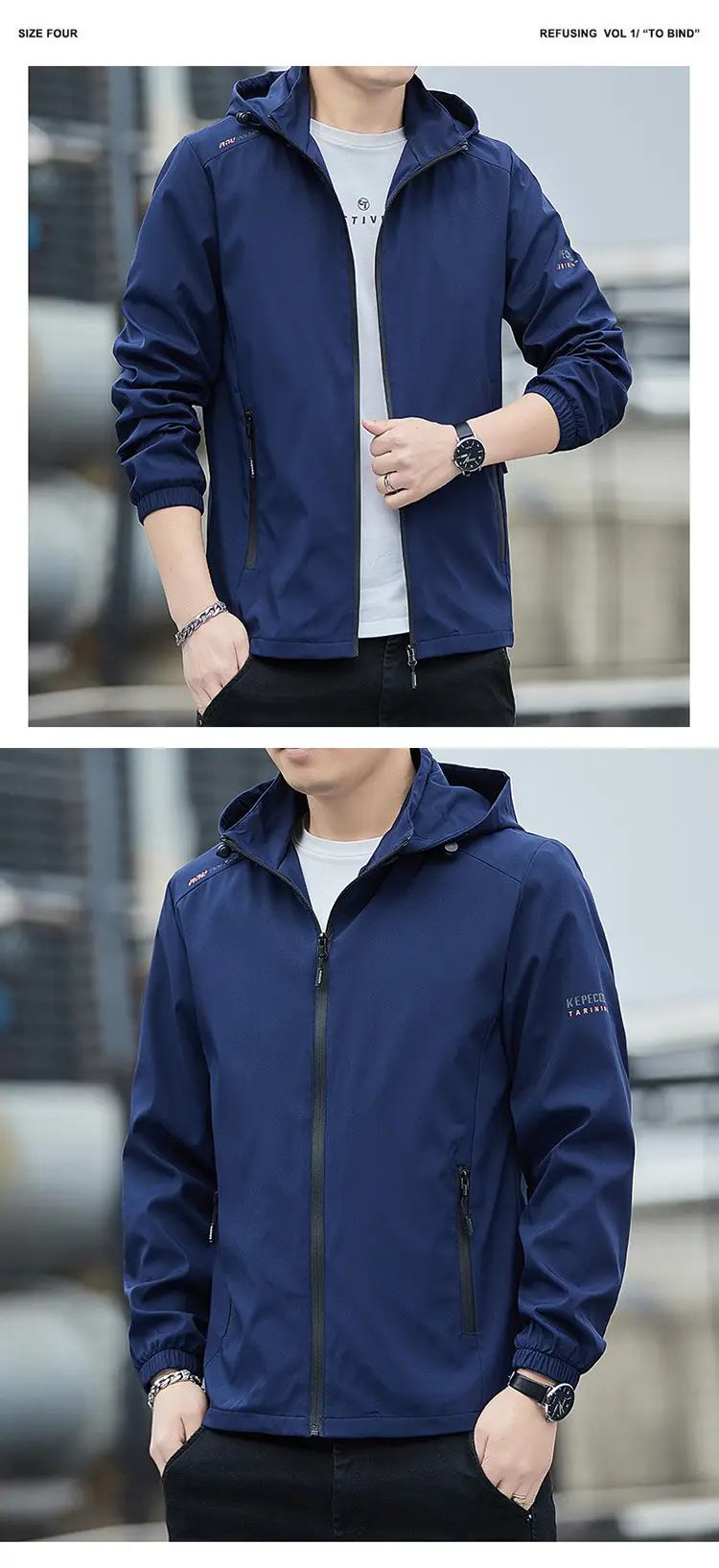 Men's 2023 Hooded Full Zip Jacket Black Korean Style — feature 9